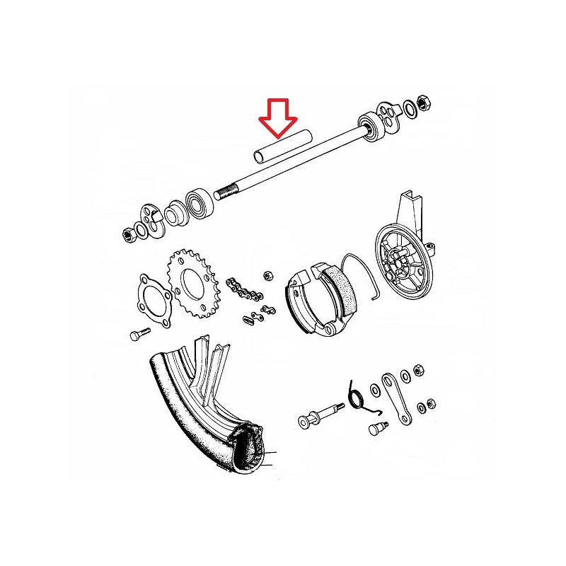 Distančnik kolesa 16x12x64 mm lito kolo zadnji A3, A35 Tomos
