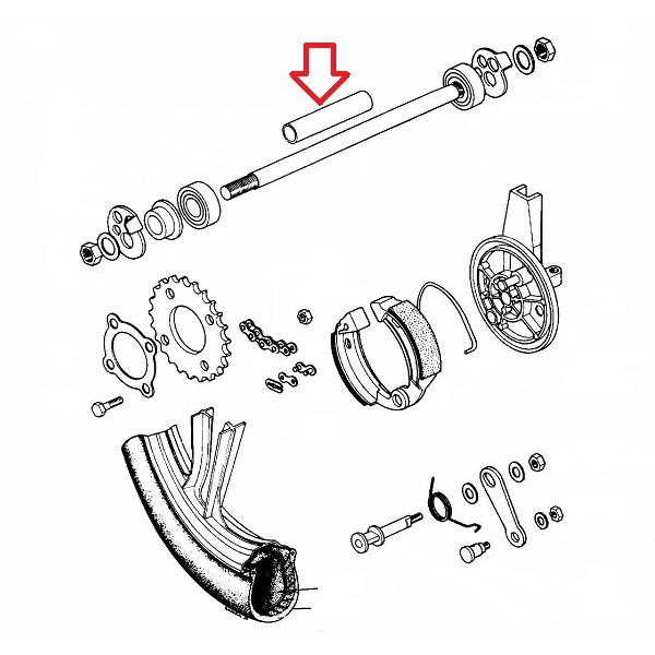 Distančnik kolesa 16x12x64 mm lito kolo zadnji A3, A35 Tomos